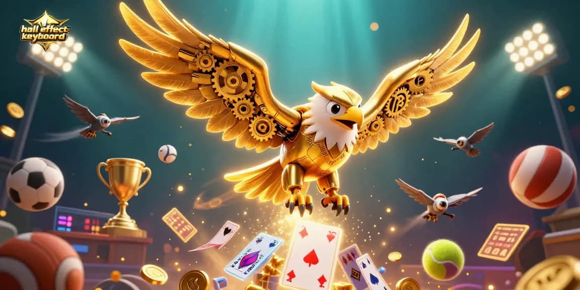 Experience the thrilling action with a hall effect keyboard as the cybernetic eagle dives through holographic playing cards.