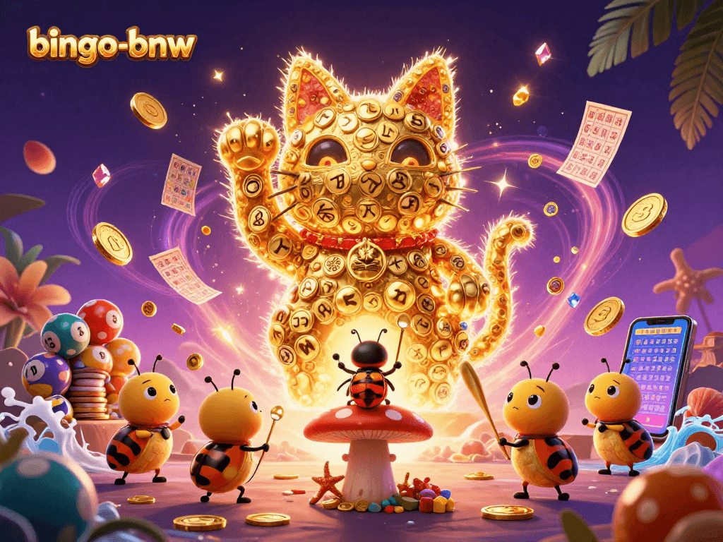 Bingo-bnw players enjoying a vibrant jackpot game with golden lucky symbols and dynamic bingo elements.