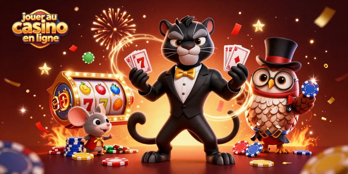Jouez au casino en ligne avec ce visuel captivant de personnages animés fascinants dans un cadre dynamique.