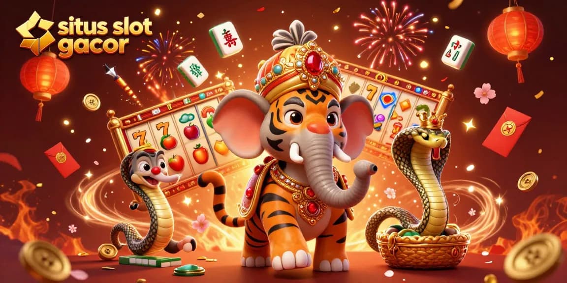 Experience situs slot gacor with vibrant slot reels and festive casino elements in this animated artwork.