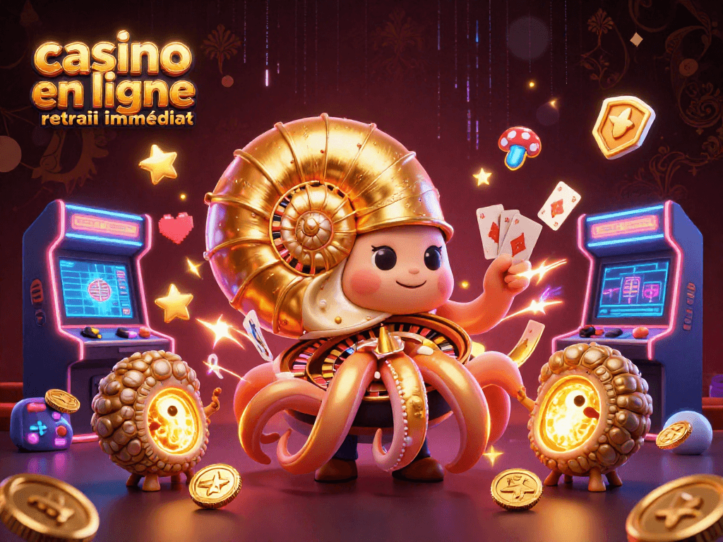 Visualisez le casino en ligne retrait immédiat avec des jeux colorés et un nautilus géant!