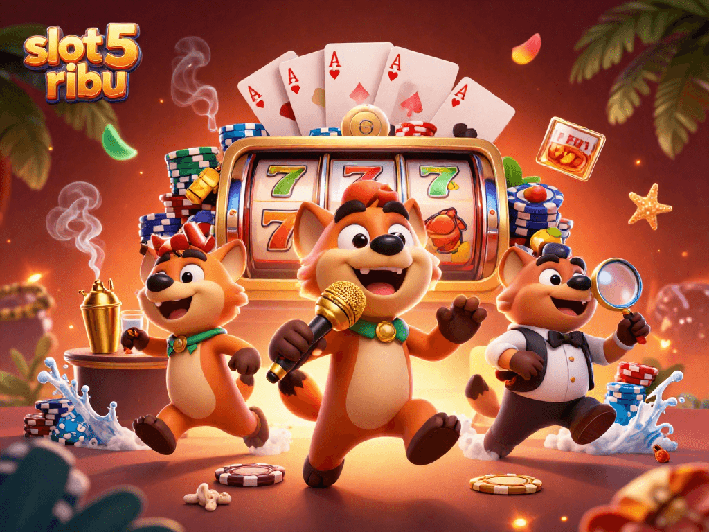 Engage with exciting slot 5 ribu games featuring lively characters in a tropical casino setting.