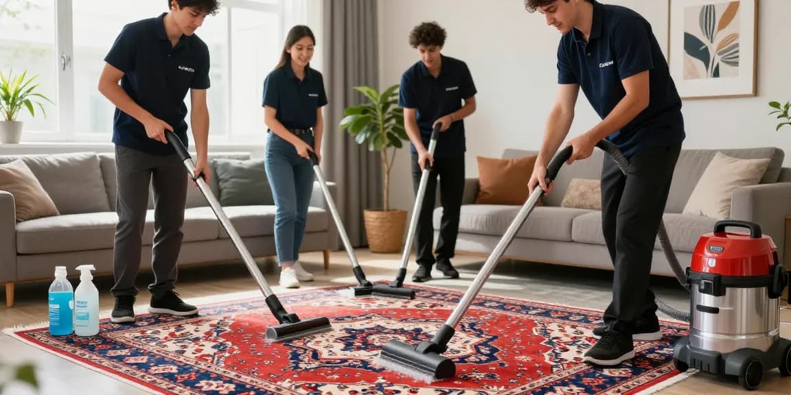Professional rug cleaning company revitalizing an elegant rug in a stylish home
