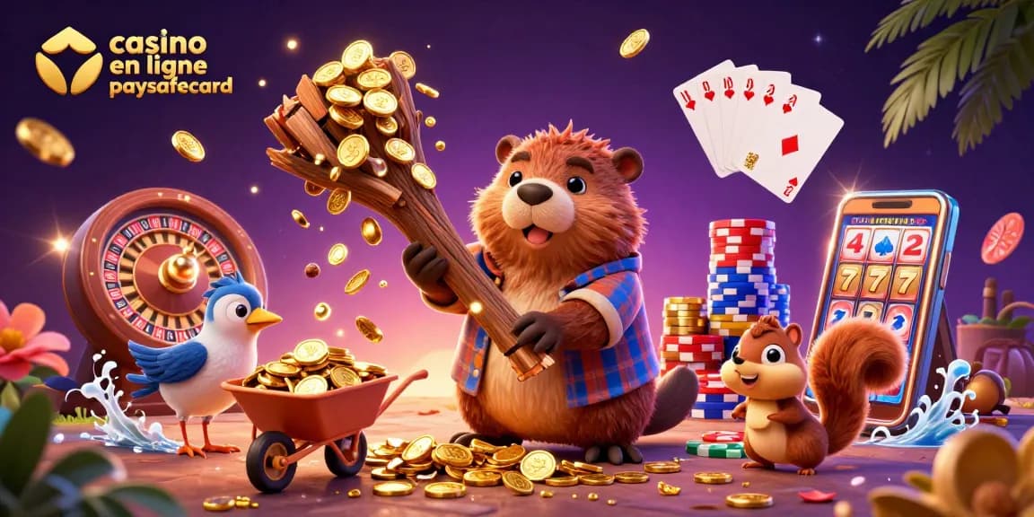 Améliorez votre expérience de jeu avec le casino en ligne paysafecard dans une illustration vibrante de personnages amusants.