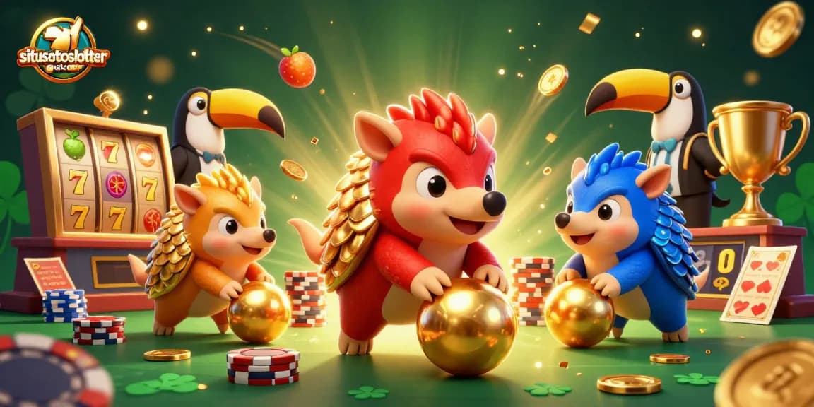 Engage with situstotoslottergacor slots, as illustrated by vibrant rival pangolins amidst dynamic casino elements.