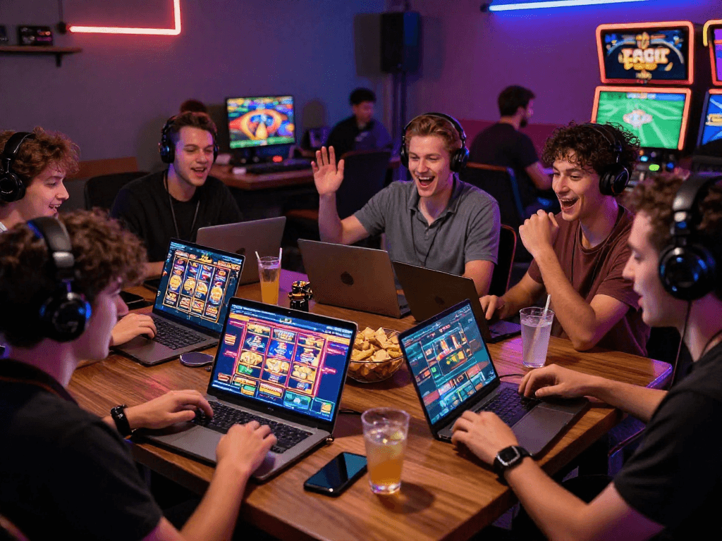 Players enjoying a vibrant online gaming experience on Raja328, exploring daftar raja328 options with excitement.