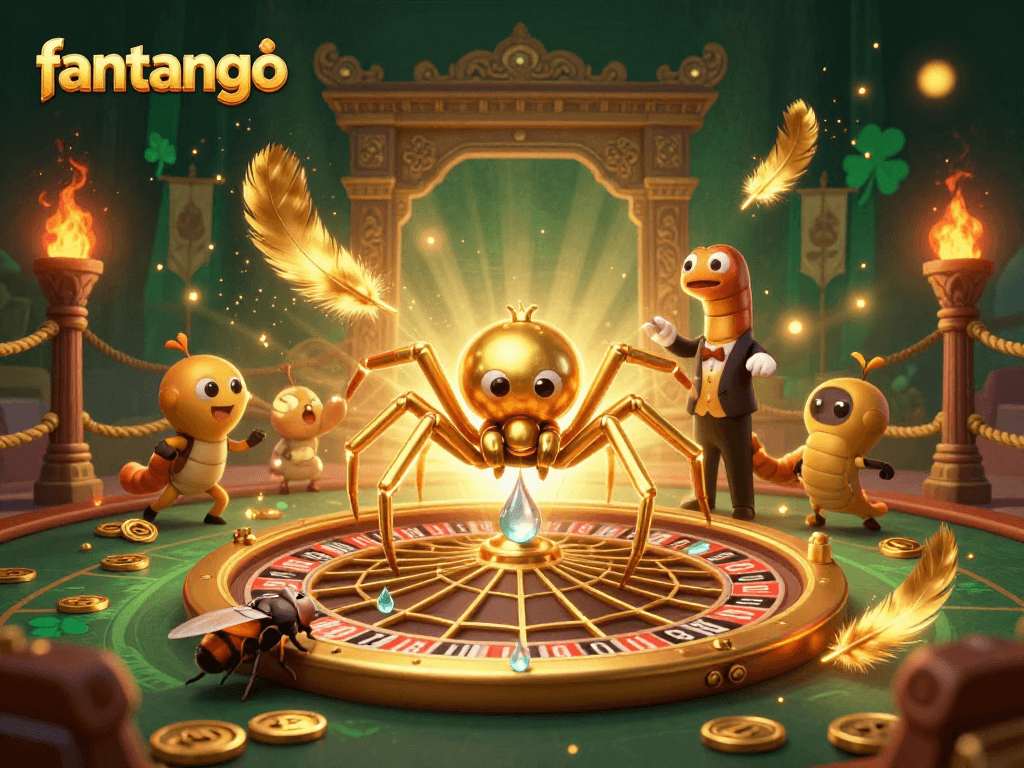 Engage in the thrilling world of fantango with a dynamic roulette scene featuring a golden spider and betting elements.