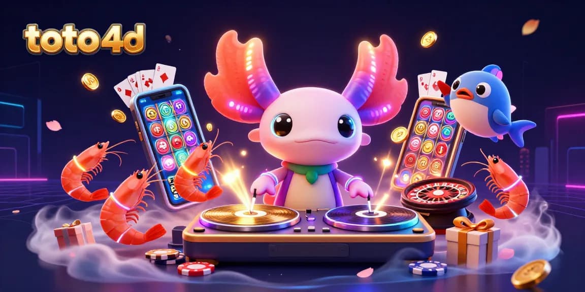 Toto 4D introduces exhilarating gameplay with a vibrant 3D scene featuring a DJ, dancing creatures, and casino elements.
