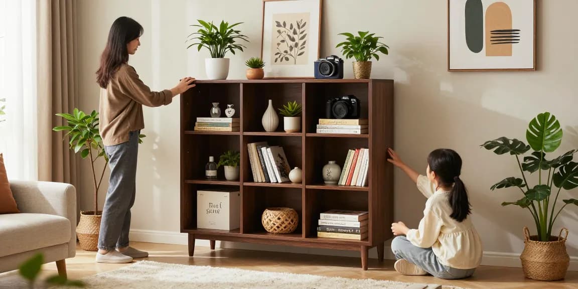 Stylish ตู้เก็บของ in a modern living room, enhancing organization and decor.