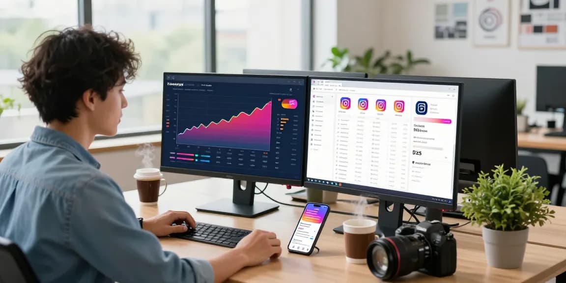 Social media manager analyzing engagement metrics on how to buy Instagram followers for growth.
