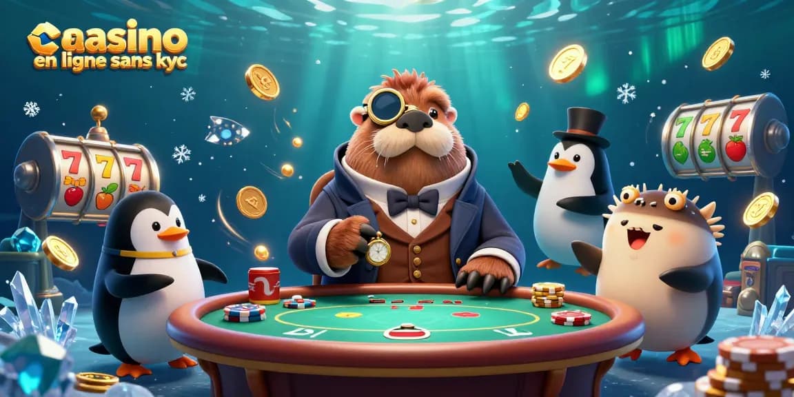 Découvrez le monde dynamique du casino en ligne sans kyc avec un phoque amusant jouant au poker.