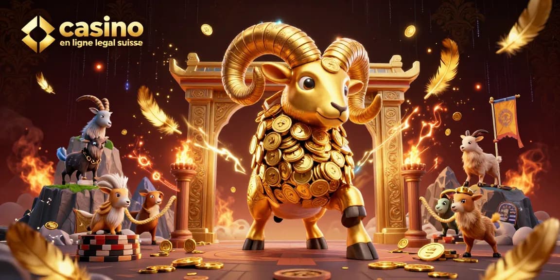 Jouer sur un casino en ligne légal suisse avec un bélier doré dynamique et spectaculaire.