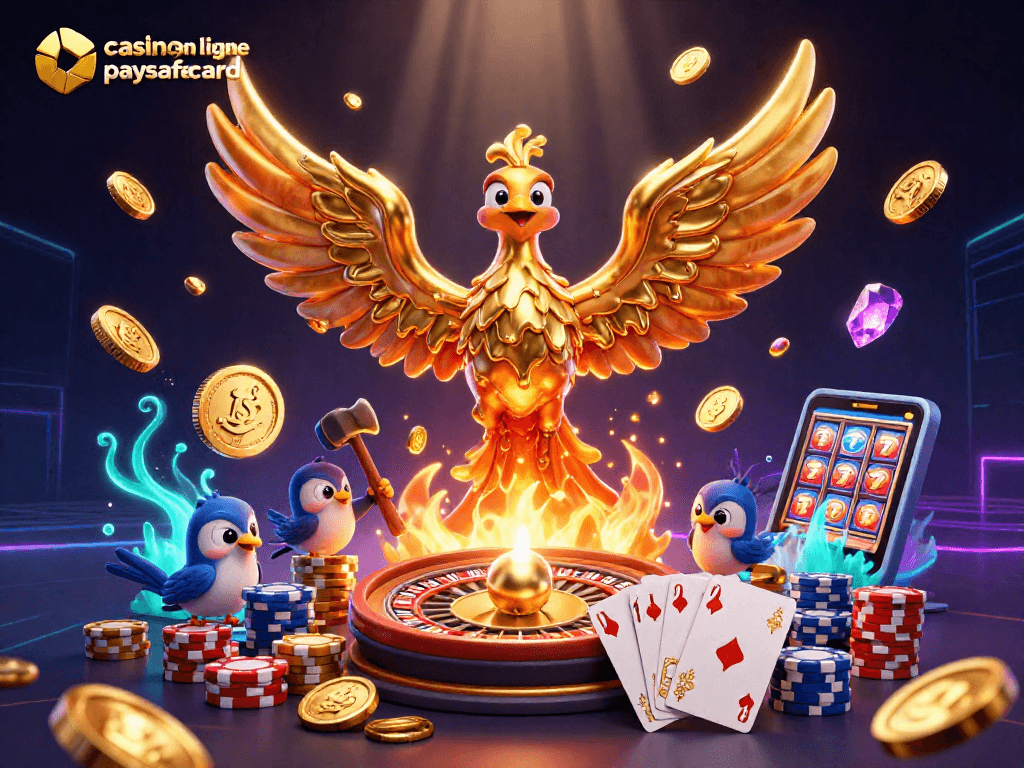 Pariez sur le casino en ligne paysafecard avec un phoenix doré et des gains éblouissants.