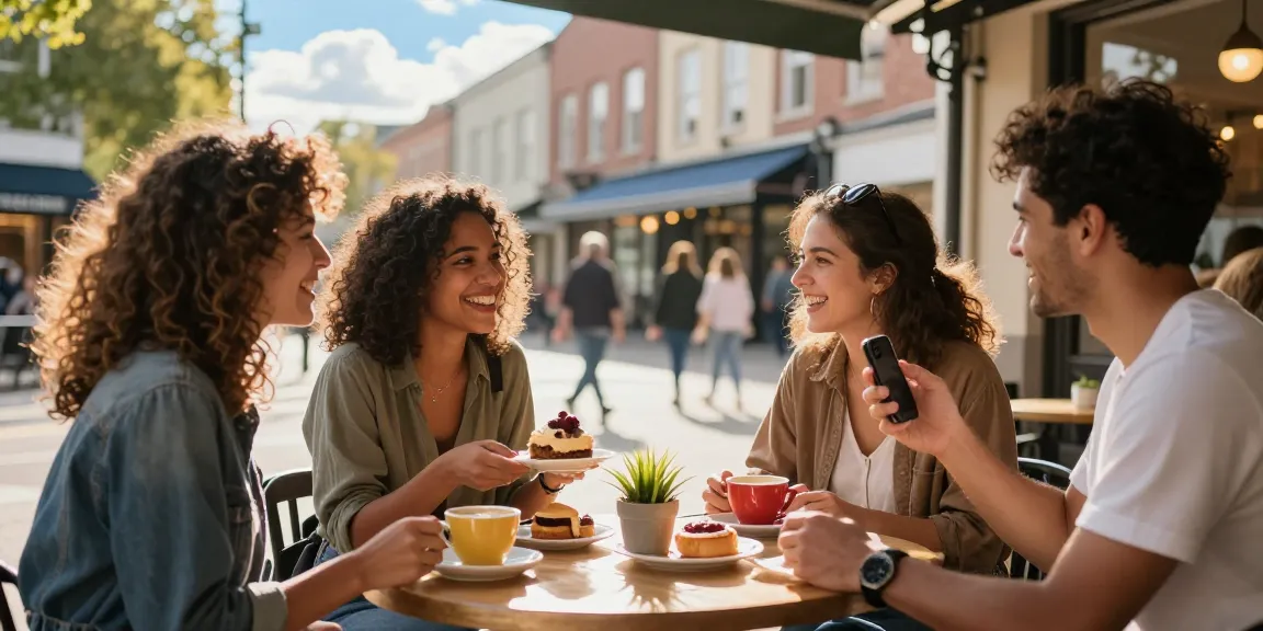 Friends enjoying desserts and coffee at a café, reflecting community vibes of batmanloyal.com.