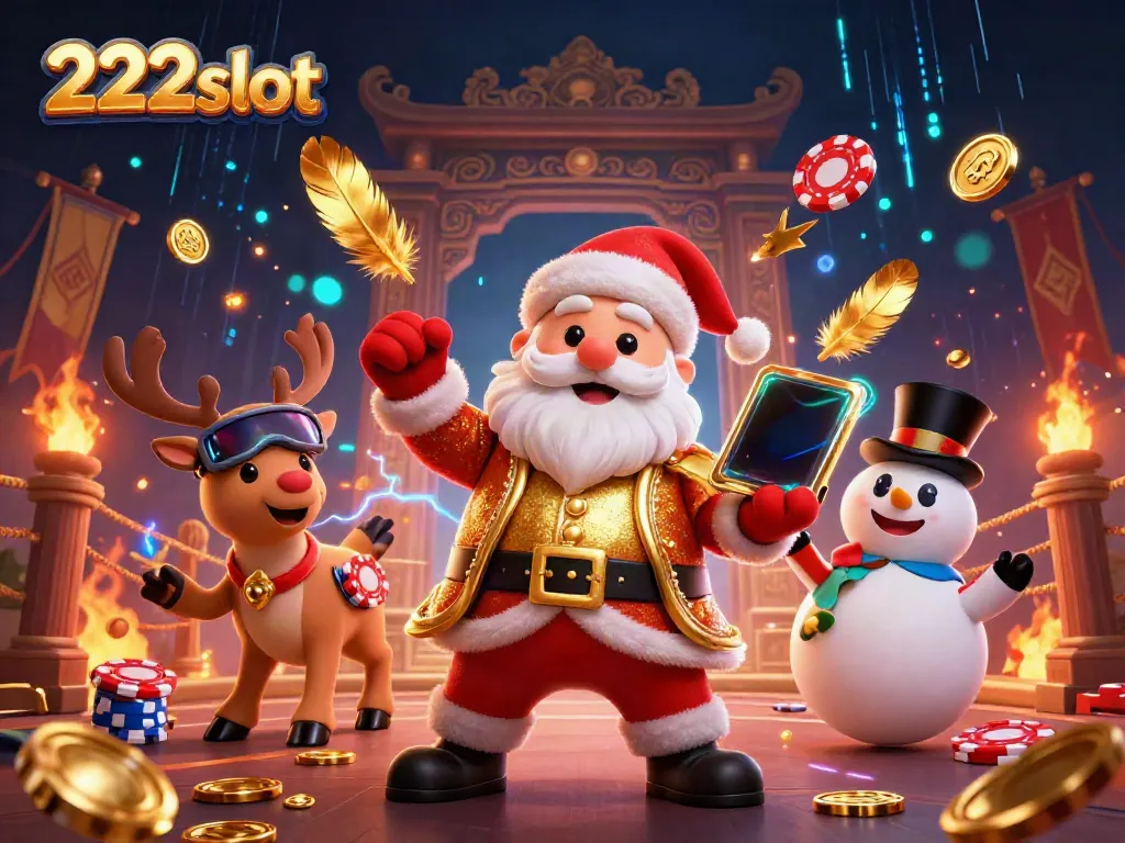 Gambarkan bagaimana 222slot memberikan pengalaman bermain yang menarik dengan karakter Santa, rusa, dan manusia salju di kasino.