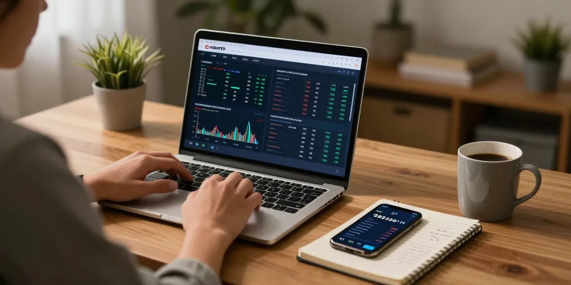 Cricbet99 online betting platform displayed on a laptop in a cozy cryptocurrency trading home office.