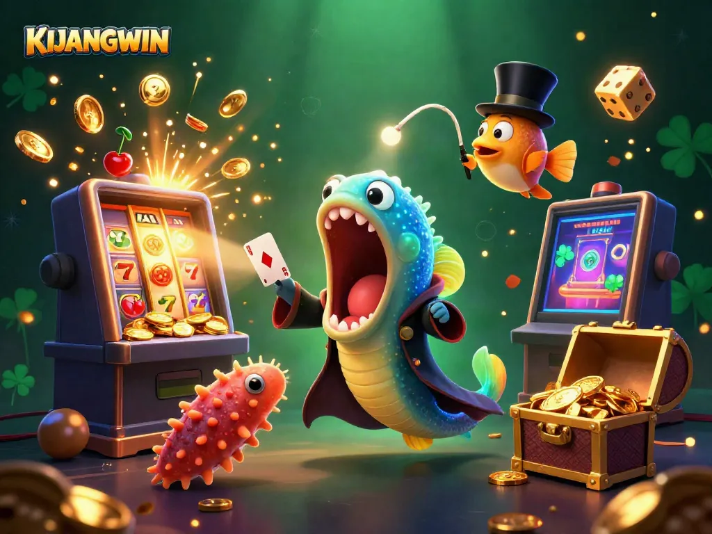Gulper eel KIJANGWIN menunjukkan trik kartu di tengah slot jackpot yang memukau.