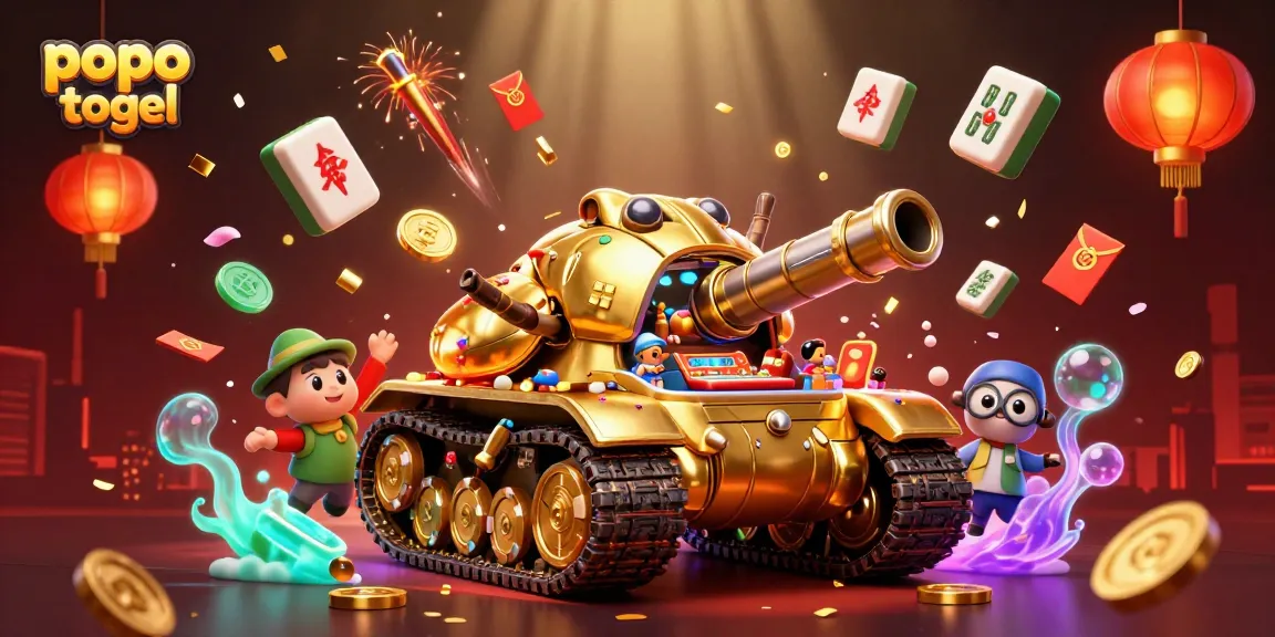 Engage in thrilling popo togel gameplay with a vibrant 3D casino scene featuring a beetle tank.
