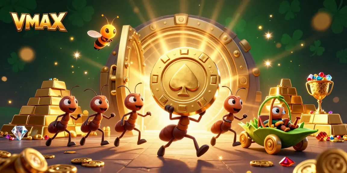 Secure big wins with VMAX as ants carry a colossal poker chip in this vibrant casino heist scene.