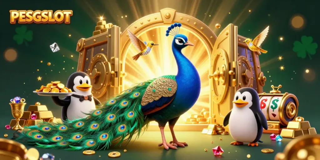 Permainan slot PESGSLOT dengan karakter memukau dan harta berkilauan.