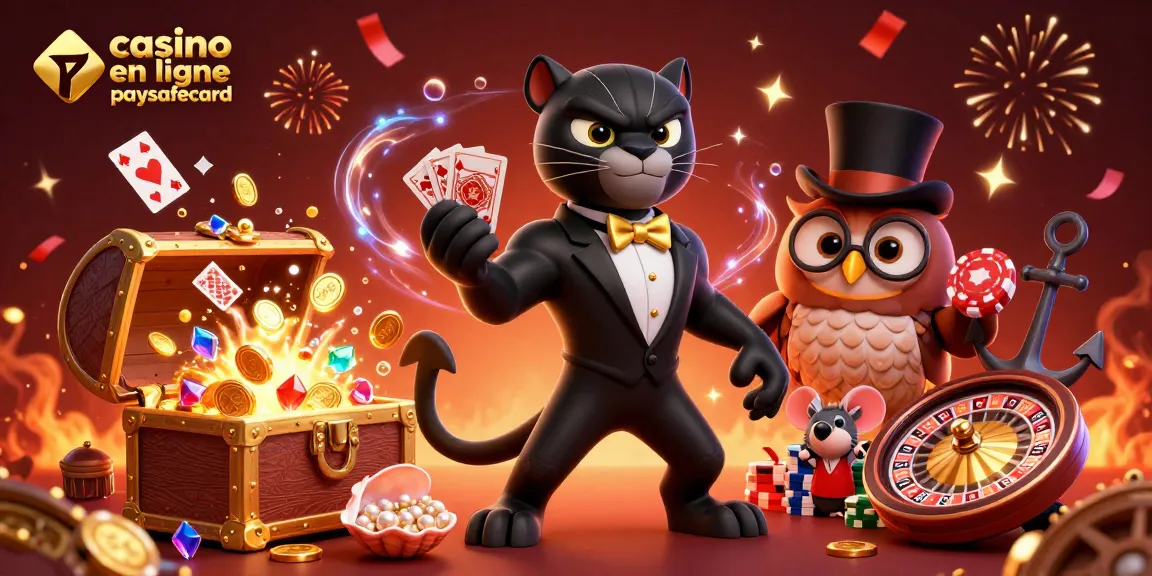 Jouer au casino en ligne paysafecard avec un panthère élégant, une chouette, et une souris chanceuse dans un décor féerique.