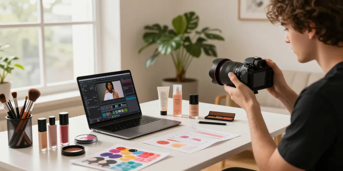 Fotografia di Prodotti: fotografo professionista in studio che ritrae cosmetici con luce naturale e attrezzatura di alta qualità.