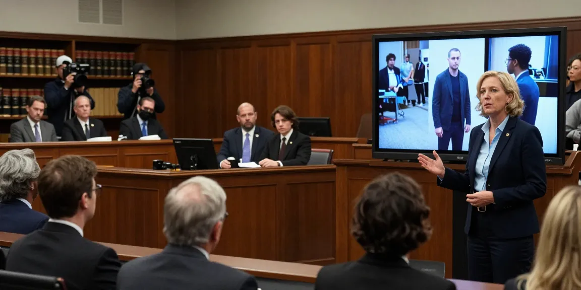 Karen McCleave Toronto presenting evidence in high-stakes courtroom during a murder trial.
