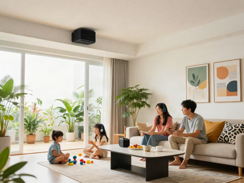 خرید اسپیکر سقفی enhances family moments in a modern living room.