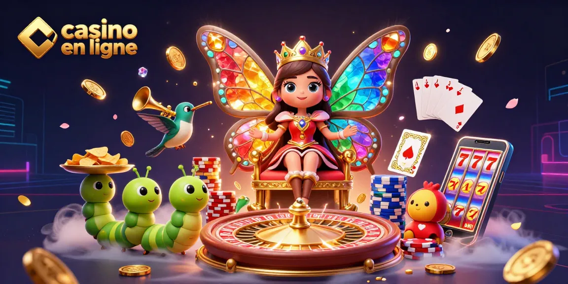 Gagnez au casino en ligne avec des jeux dynamiques, des jetons colorés, et une ambiance festive.