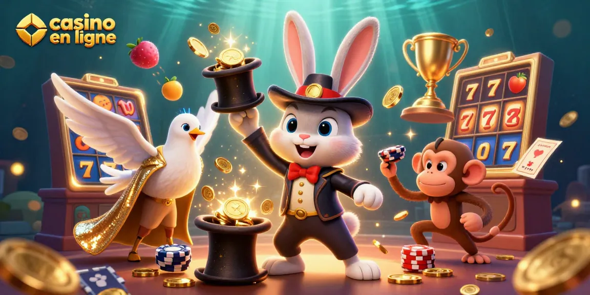 Visualisez le casino en ligne avec un mage tirant des pièces d'or et une assistance glamoureuse, ajoutant une touche magique.