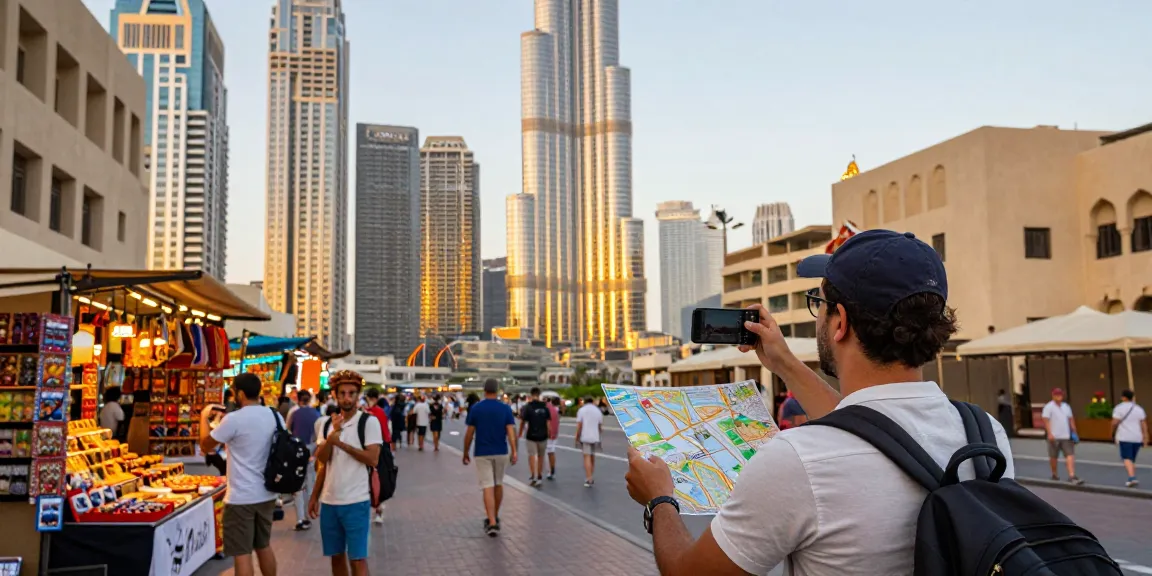 Where Can I Find High Grade Weed In Dubai (UAE) As A Tourist – Approved Guide showcasing a vibrant traveler exploring Dubai's bustling streets.