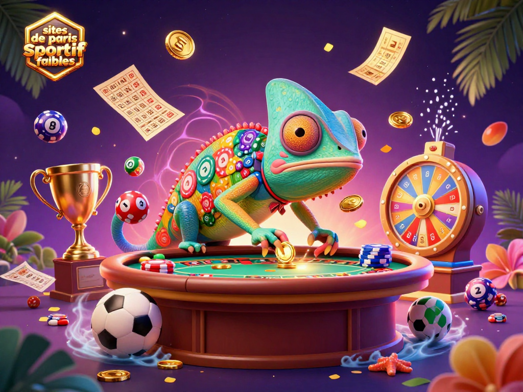 Découvrez les sites de paris sportif fiables avec un chameleon casino dynamique autour de ballons et de trophées.