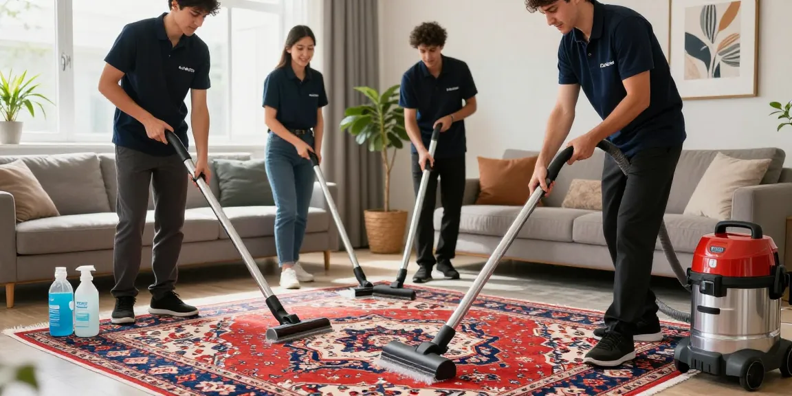 Professional rug cleaning company revitalizing an elegant rug in a stylish home