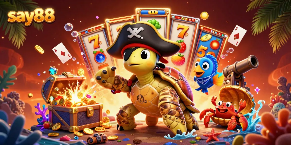 Experience thrilling slots action with say88's vibrant scene featuring pirate characters and treasure elements.