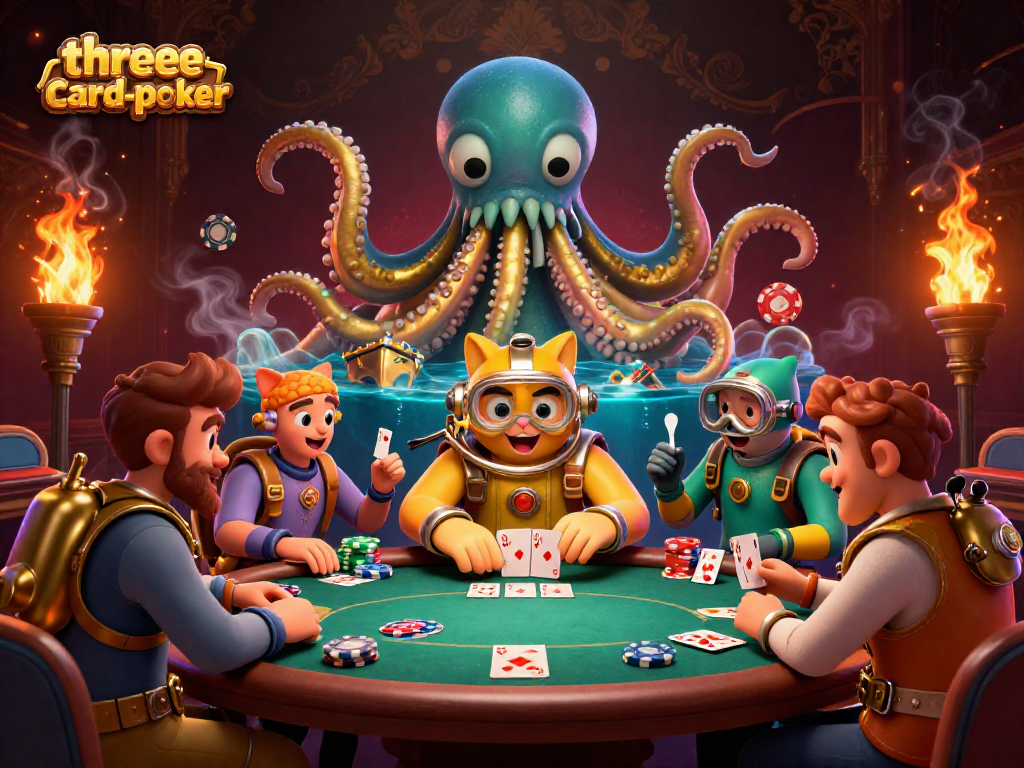 Experience the thrilling three-card-poker action with vibrant characters and elements energizing the casino scene.