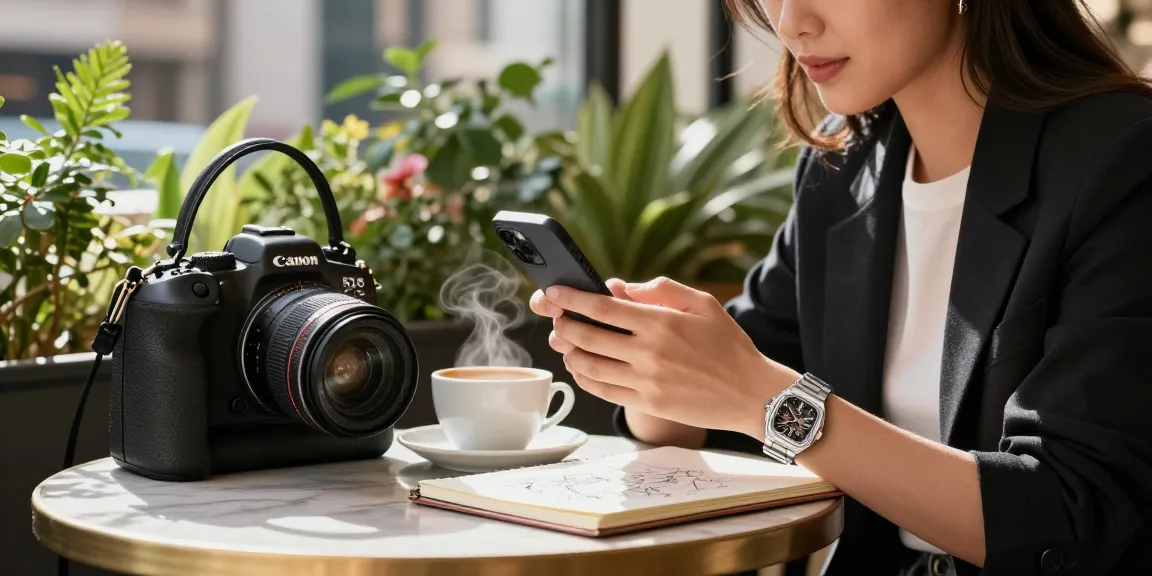Stylish individual displaying a luxury clone watch while enjoying coffee in an elegant café setting.