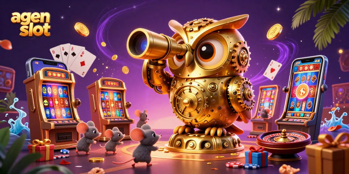 Engage with the agen slot experience as a golden owl surveys the thrilling casino scene.