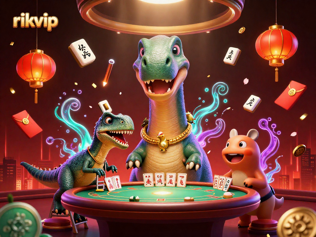 Experience thrilling poker action with rikvip in a vibrant 3D casino scene featuring unique characters.