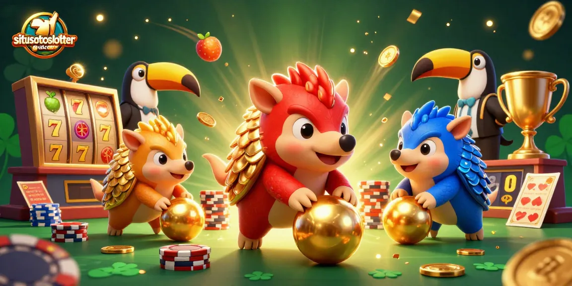 Engage with situstotoslottergacor slots, as illustrated by vibrant rival pangolins amidst dynamic casino elements.