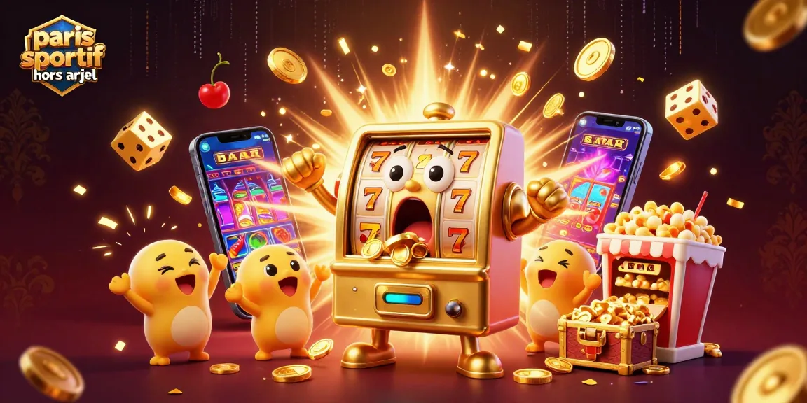 Pari sportif hors ARJEL : Machine à sous dorée célébrant un jackpot avec des pièces et des machines secondaires.