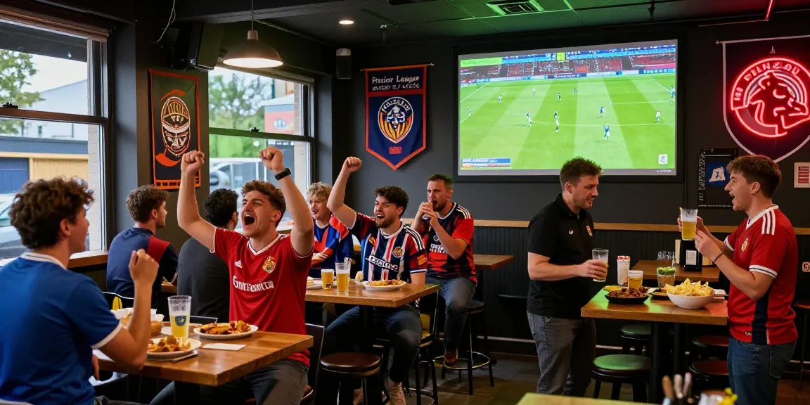 Fans at a sports bar enjoying bk8 live Premier League action, capturing excitement and camaraderie.