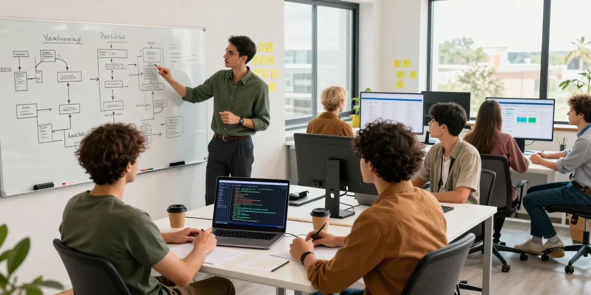 Kinetiq developers collaborating on a data visualization platform in a modern workspace