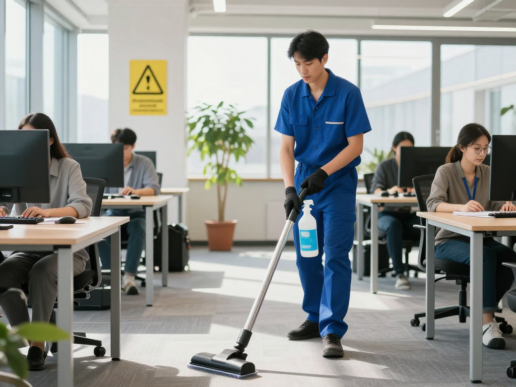 Büroreinigung Dortmund: Professionelle Reinigungskräfte in einem modernen Büro bei der Arbeit.