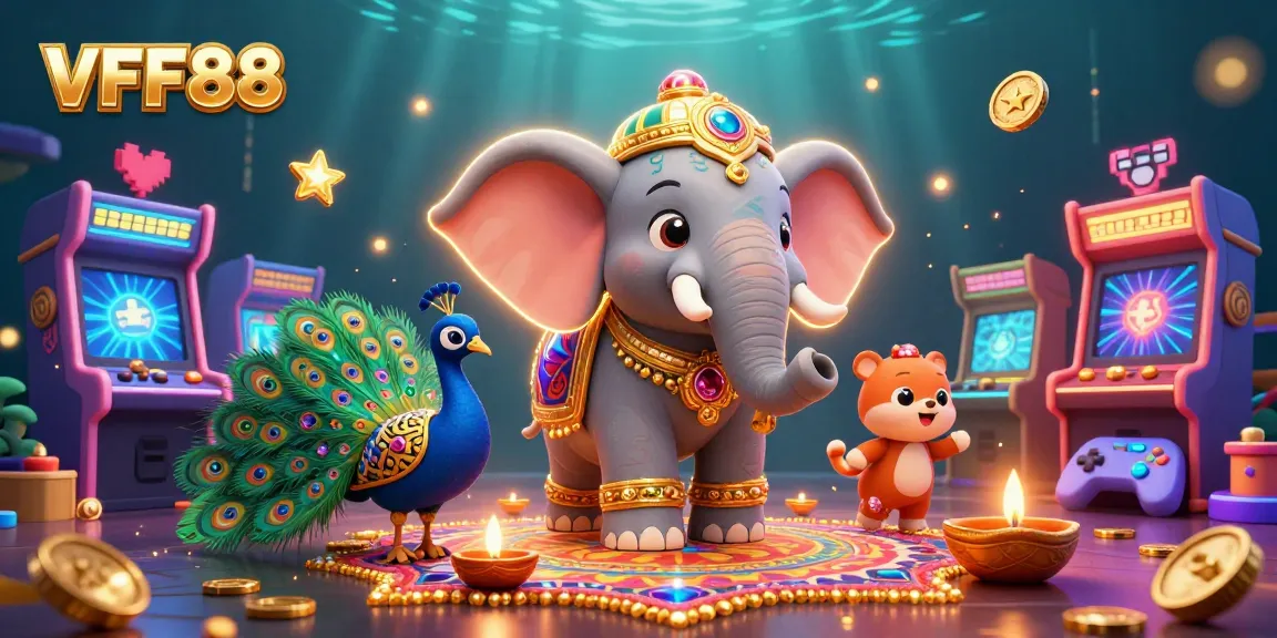 Experience vibrant gameplay with VFF88, featuring a Diwali-themed elephant and engaging casino elements.