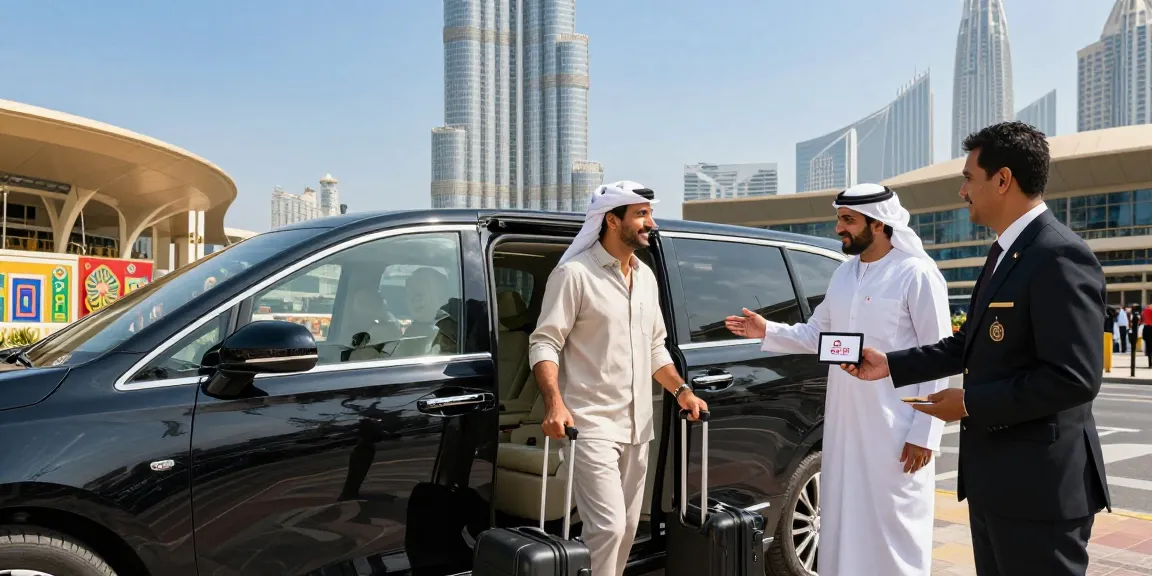 High-end Airport Transfers Service Dubai with professional chauffeur welcoming passengers at DXB