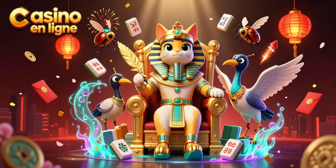 Vivez des jeux palpitants au casino en ligne avec cette illustration dynamique mettant en avant un thème égyptien.