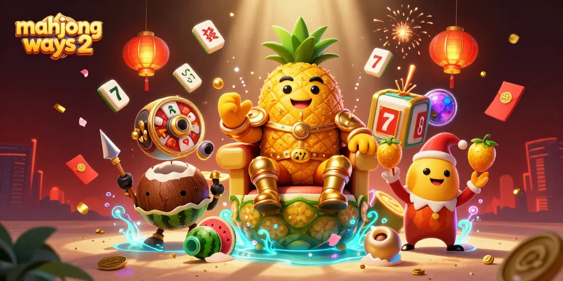 Engage with mahjong ways 2 through a vibrant casino scene featuring a golden pineapple king.
