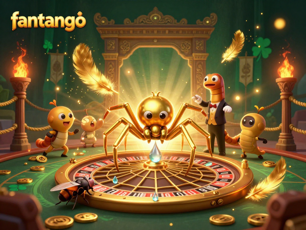Engage in the thrilling world of fantango with a dynamic roulette scene featuring a golden spider and betting elements.