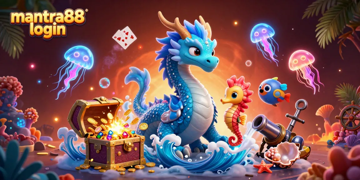 Experience the vibrant mantra88 login scene with aquatic characters and casino elements in a stunning 3D illustration.