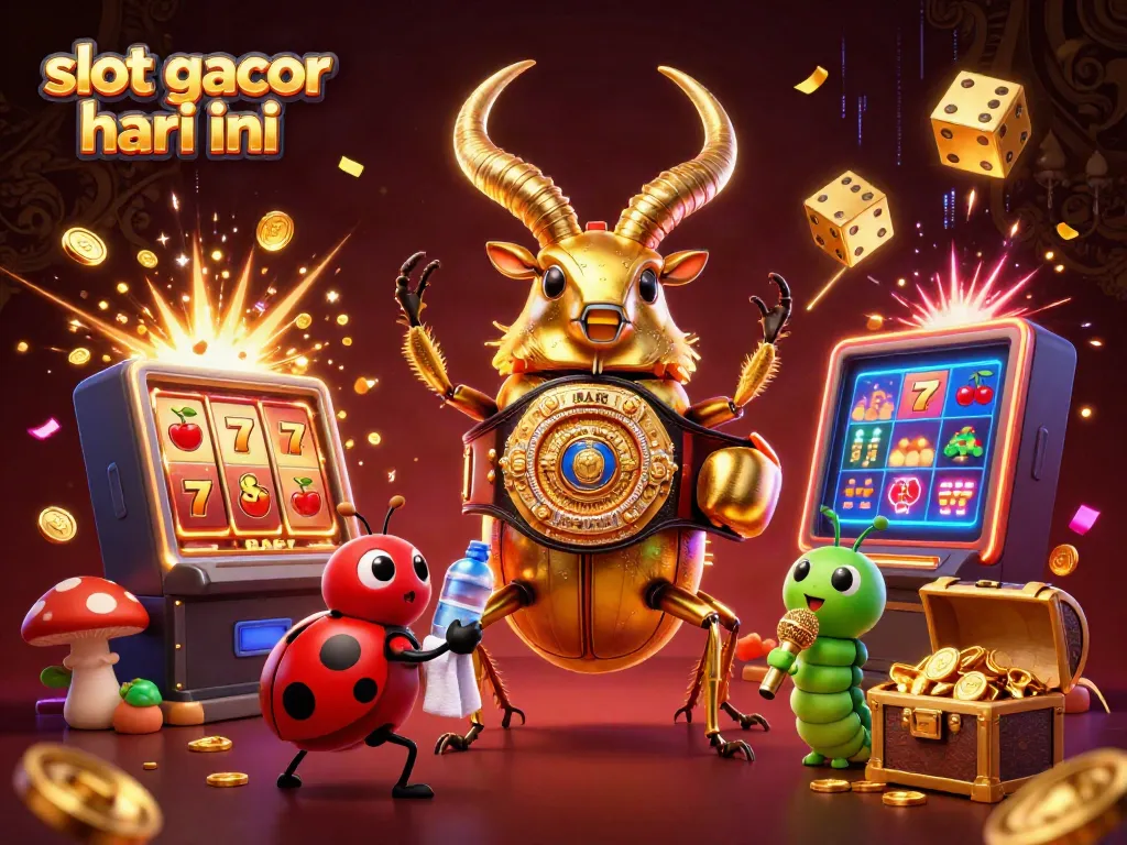 Slot gacor hari ini, burung stag keemasan dengan jackpot mesin slot dan simbol keberuntungan.